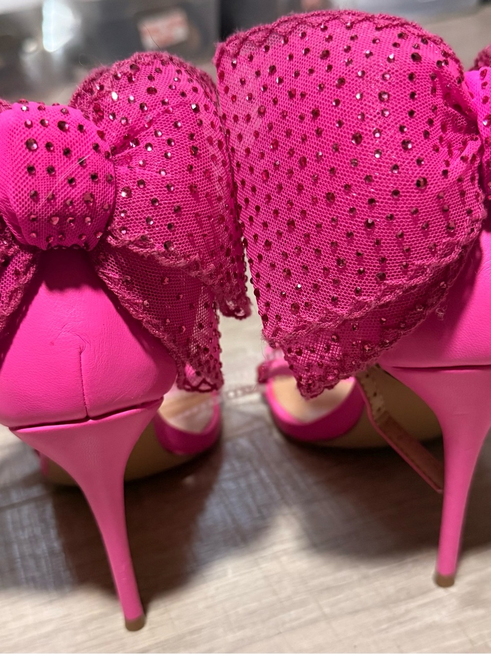 Steve Madden Hot Pink Jeweled Bow Ankle-Strap Heels - Picture 3 of 4